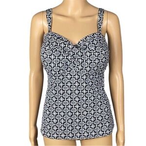 L.L. BEAN black/white geometric shaped design full coverage tankini top Size 16